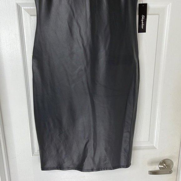 Shineatar Black  Faux Leather Dress Size: L - Picture 5 of 8